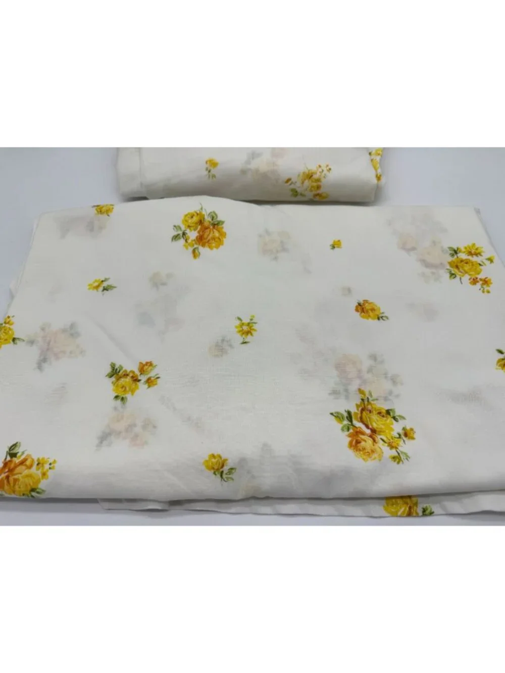 Vintage JCPenney Double Sheets Set Yellow Floral Embroidered Trim